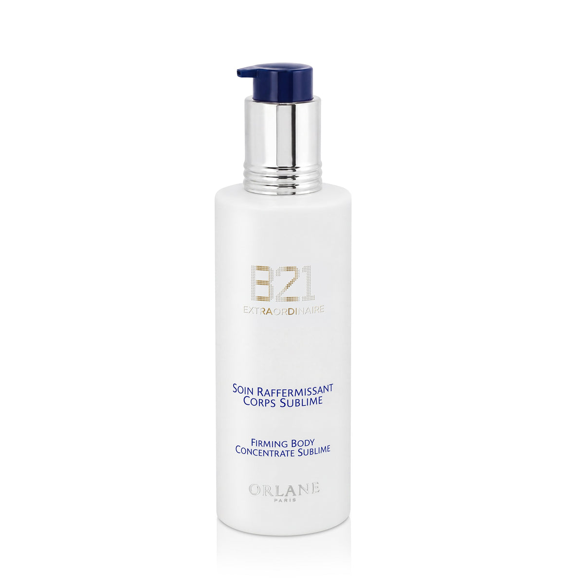 image of white bottle with silver and blue pump